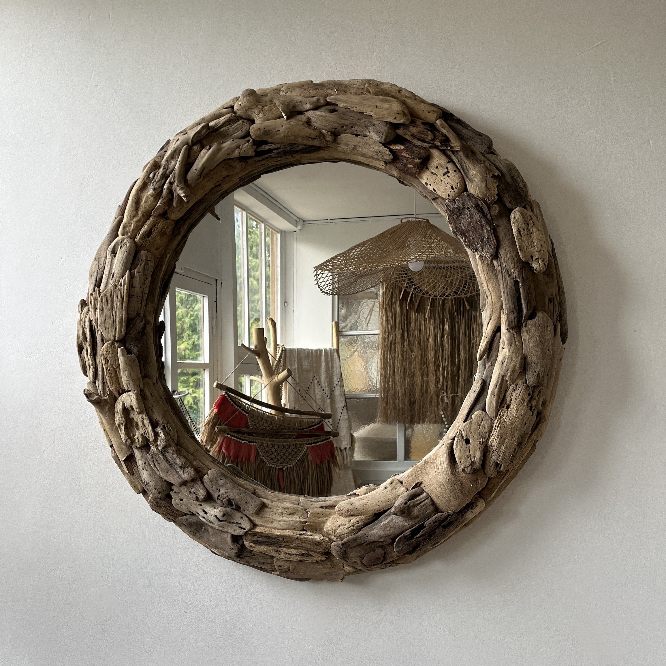 Miroir Décoratif En Bois Flotté Fait Main – Décoration Murale Artisanale Naturelle